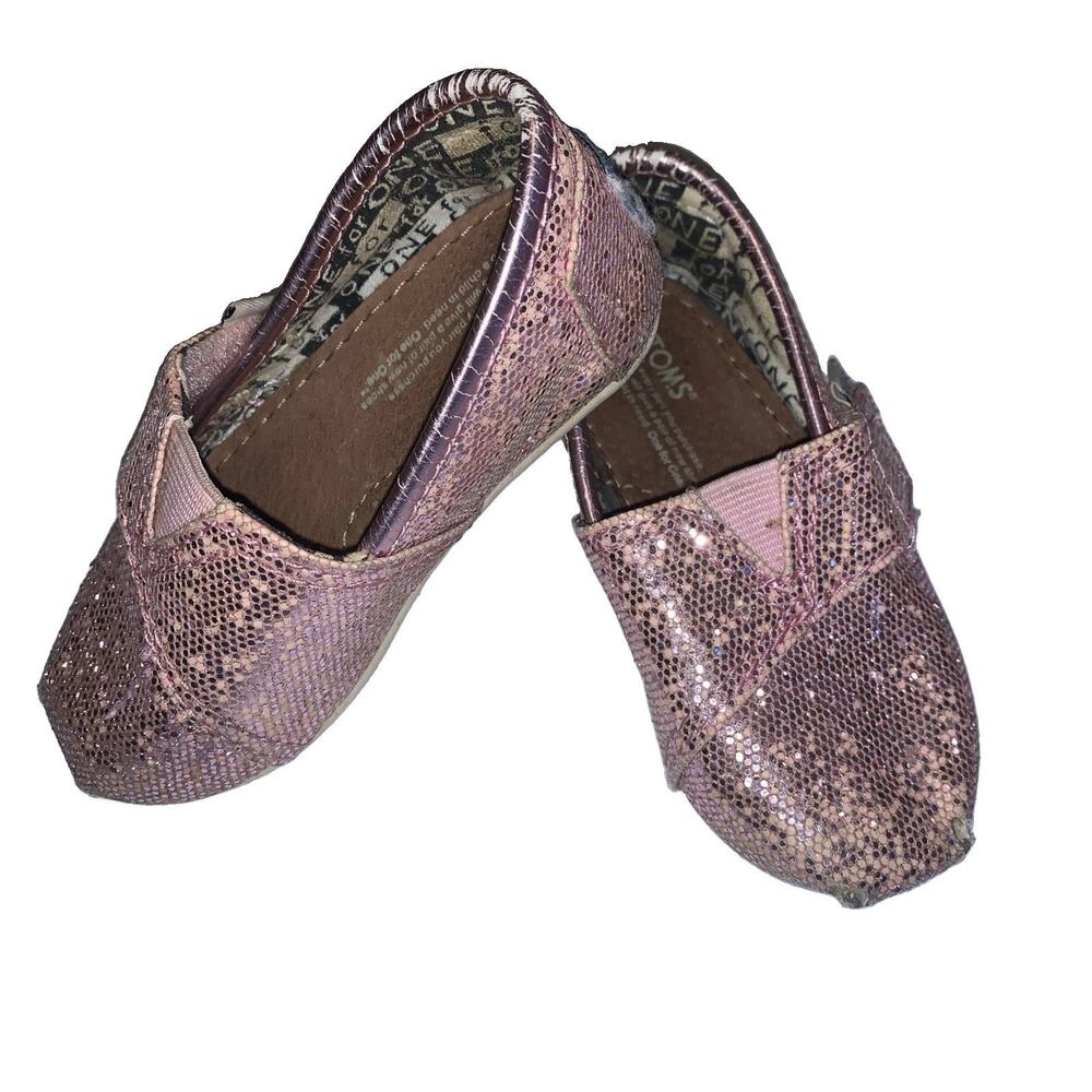 TOMS Girls Pink Glitter Sparkle Slip On Shoes Toddler Size 5 T5